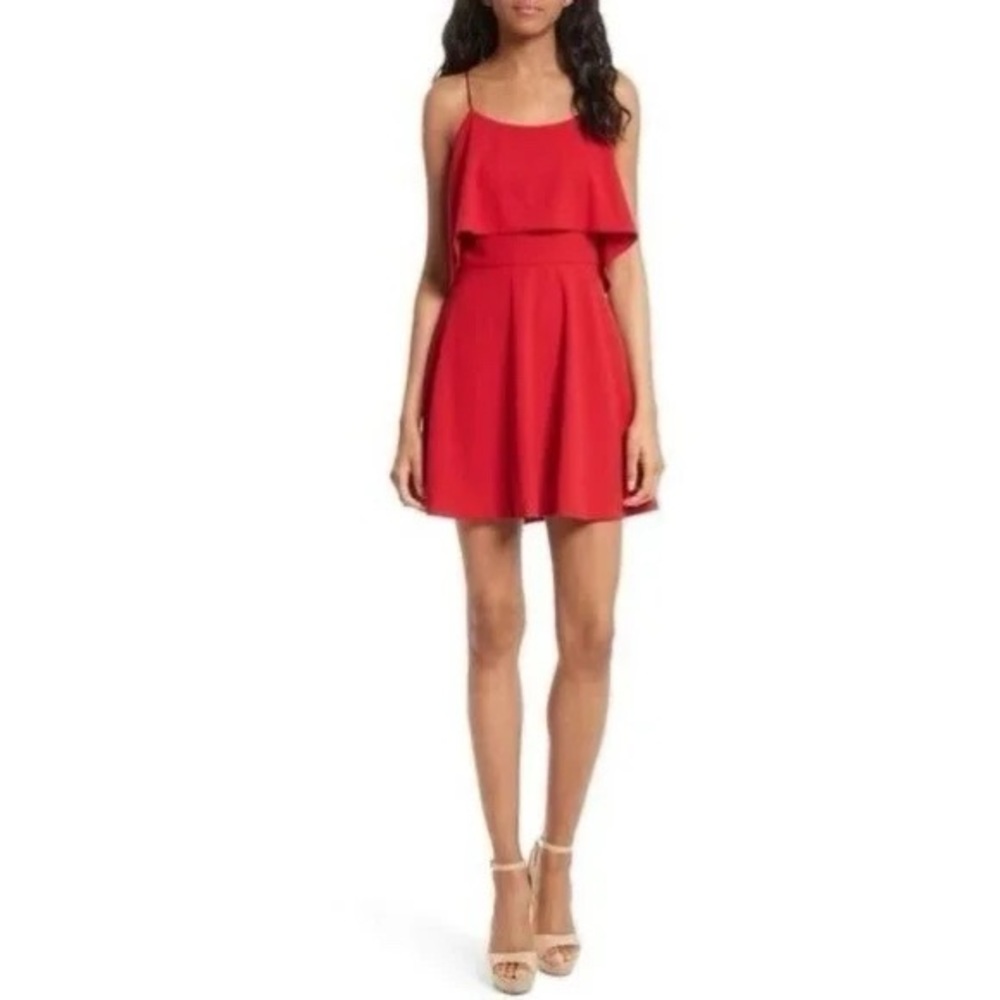 Alice + Olivia red ruffle silk sleeveless dress